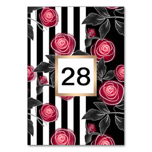 Numeração De Mesa Rosas vermelhas abstrato modernas folhas de flores