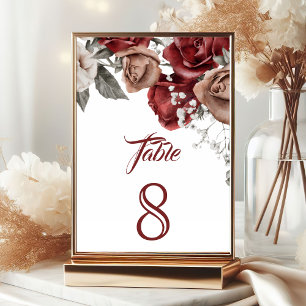 Numeração De Mesa Rosas Vermelhas Borgonha Casamento Floral