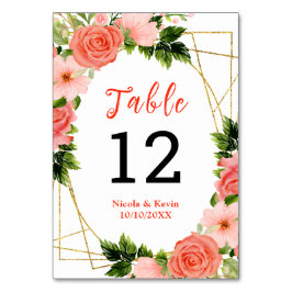 Numeração De Mesa Rosas Vermelhas Corais com Folhagem