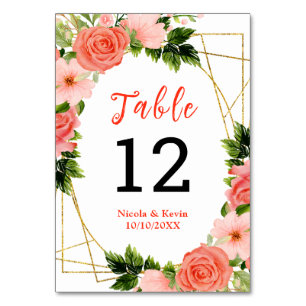 Numeração De Mesa Rosas Vermelhas Corais com Folhagem
