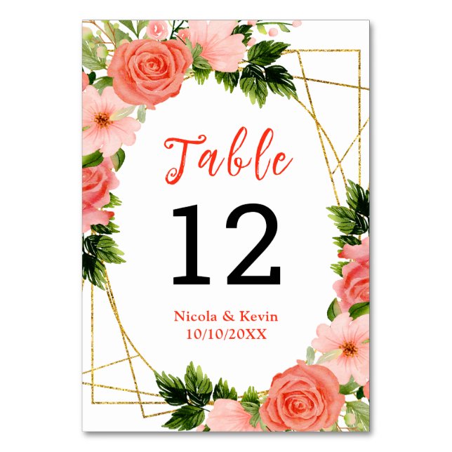 Numeração De Mesa Rosas Vermelhas Corais com Folhagem (Frente)