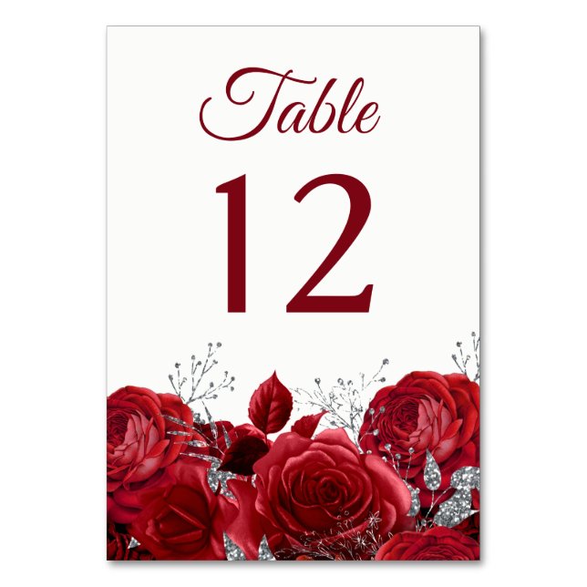 Numeração De Mesa Rosas vermelhas e Casamento prateado lindos ou Qui (Frente)