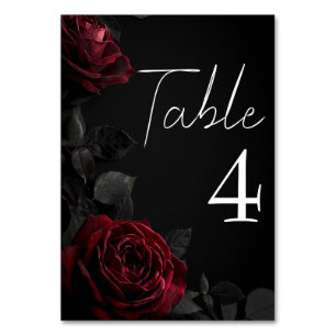 Numeração De Mesa Rosas Vermelhas em Casamento Gótico Floral Sombrio