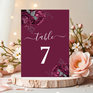 Numeração De Mesa Rosas vermelhas Floral Burgundy 