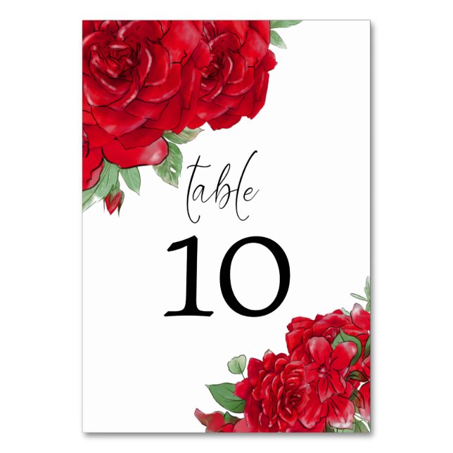 Numeração De Mesa Rosas Vermelhas Ricas Florais Moderno Script Casam (Frente)