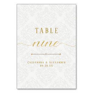 Numeração De Mesa Roteiro Elegante Renda Branca Dourado Casamento No