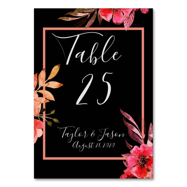 Numeração De Mesa Roteiro Floral Laranja Negro Romântico (Frente)