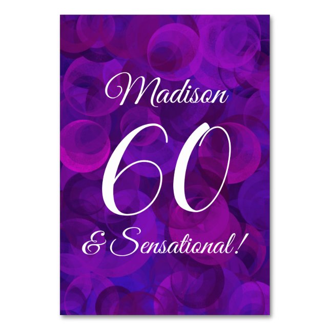 Numeração De Mesa Roxo 60 Elegante e Festa de aniversário sensaciona (Frente)