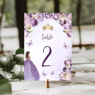 Numeração De Mesa Roxo Marfim Dourado Floral Princesa Quinceañera