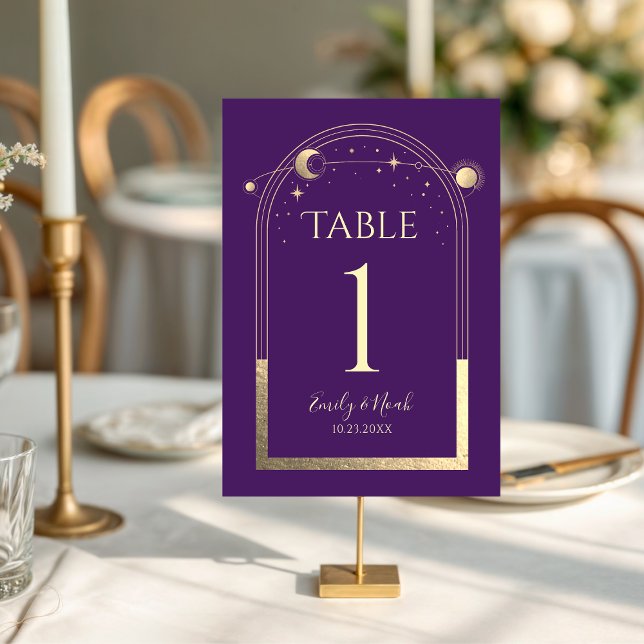 Numeração De Mesa Roxo Místico Dourado Sol Lua Estrelas Casamento (Criador carregado)