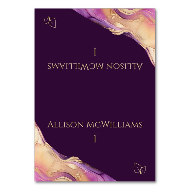 Numeração De Mesa Roxo Moderno e Vegetariano Dourado (Frente)