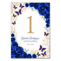Royal Blue Gold Floral Quinceanera