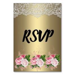 Numeração De Mesa RSVP de rendas do Buquê Floral Dourado