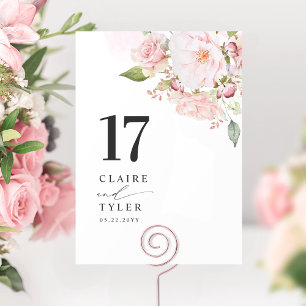 Numeração De Mesa Rubor Rosa e Floral Dourado Rosa Casamento