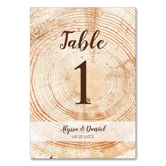 Numeração De Mesa Russo Script Wood Grain Personalizado (Frente)