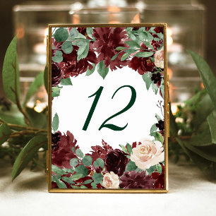 Numeração De Mesa Rustic Blooms   Terracotta e Marsala Red Frame