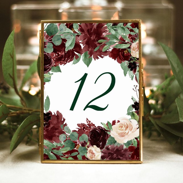 Numeração De Mesa Rustic Blooms | Terracotta e Marsala Red Frame (Criador carregado)