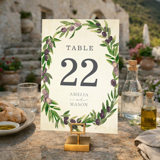 Numeração De Mesa Rustic Botanical Olive Wreath Table Number Card (Rustic Botanical Olive Branch Wreath Table Number Card)