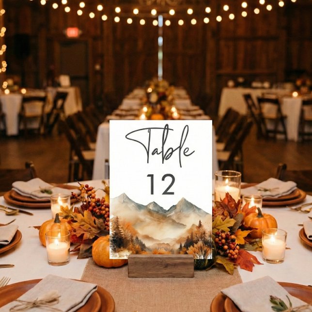 Numeração De Mesa Rustic Fall Mountain Scene Watercolor Wedding (Criador carregado)