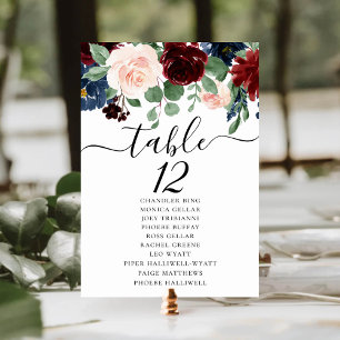 Numeração De Mesa Rustic Floral Marinho Azul Borgonha Buquê Verme