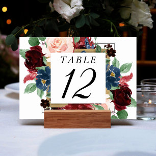 Numeração De Mesa Rustic Floral Marinho Azul Borgonha Vermelha Dou