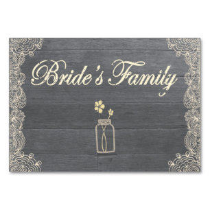 Numeração De Mesa Rustic Mason Jar e Lace Bride Family Card