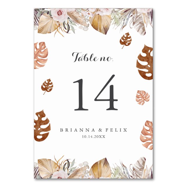 Numeração De Mesa Rustic Neutral Boho Wedding Table Number (Frente)