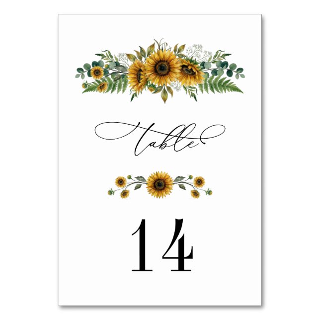 Numeração De Mesa Rustic Sunflower Wedding Table Number (Frente)