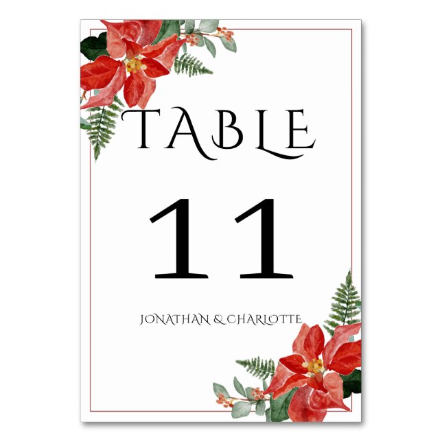 Numeração De Mesa Rustic Winter Poinsettia Red Christmas Wedding (Verso)