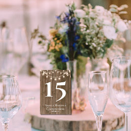 Numeração De Mesa Rustic Wood Planks String of Lights Quinceañera