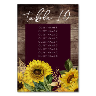 Numeração De Mesa Rústica Madeira Girassóis Lista de Números de Tabe