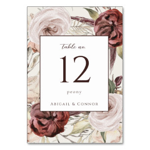 Numeração De Mesa Rústico Boho Marsala Creme Floral