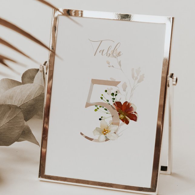 Numeração De Mesa Rústico Floral Escrito à Mão Casamento 5 (Criador carregado)