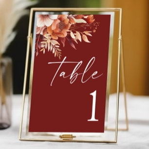 Numeração De Mesa Rusty Burgundy Brown Floral Flower Casamento
