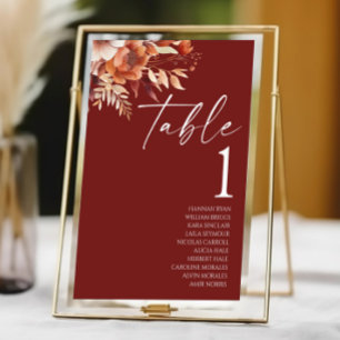 Numeração De Mesa Rusty Burgundy Brown Floral Flower Casamento