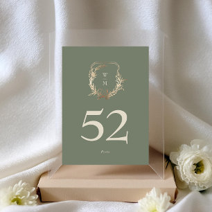 Numeração De Mesa Sage Clássico e Creme Monograma Dourado Casamento