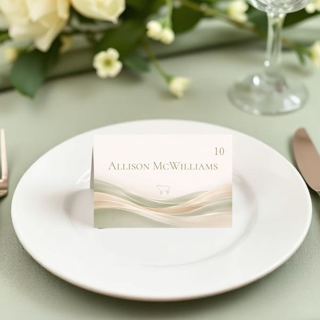 Numeração De Mesa Sage Green and Ivory Wedding Place Card-Meat (Sage Green and Ivory Wedding Place Card-Meat Meal Icon and Table Number )