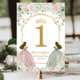 Numeração De Mesa Sage Green Blush Gêmeos Florais Quinceanera