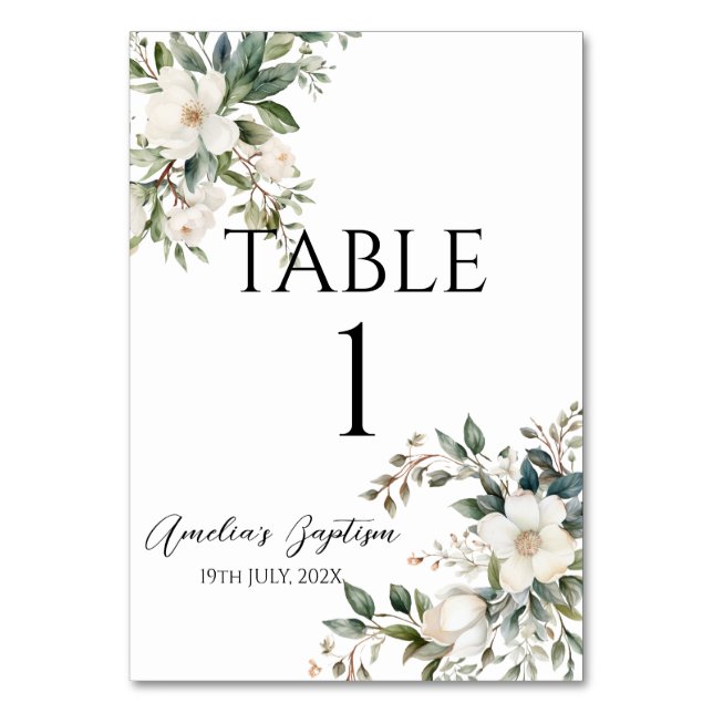 Numeração De Mesa Sage Green Floral Baptism (Frente)