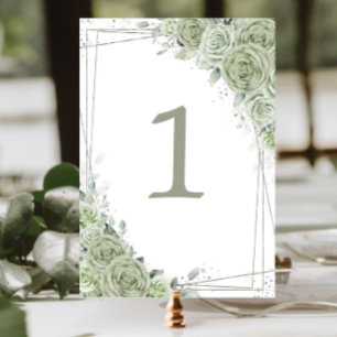 Numeração De Mesa Sage Green Floral Silver Birthday Quinceañera