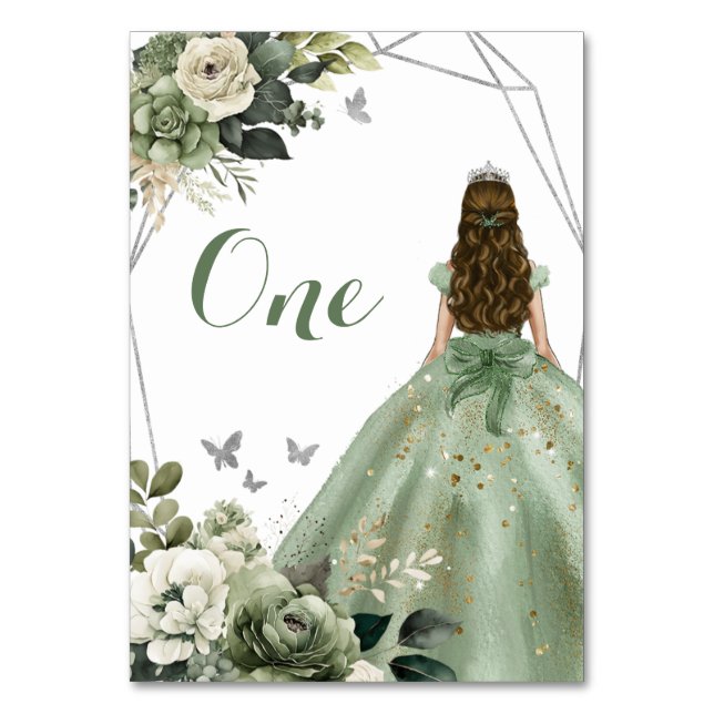 Numeração De Mesa Sage Green Geométrico Floral Princesa XV Años (Frente)