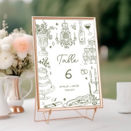 Numeração De Mesa Sage Green Hand Drawn Whimsical Wedding