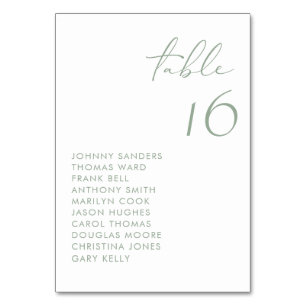 Numeração De Mesa Sage Green Modern Manuscrito Casamento