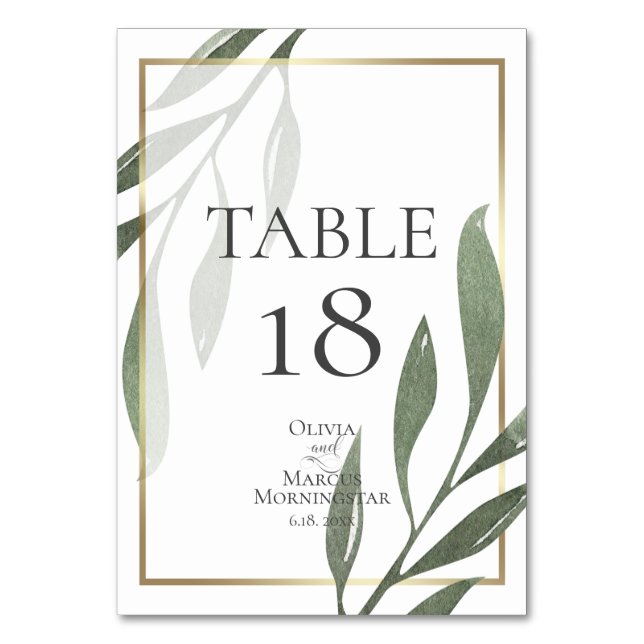 NUMERAÇÃO DE MESA | Sage Green Olive Branch — Wate (Verso)