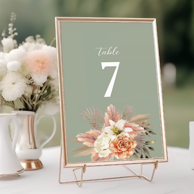 Numeração De Mesa Sage Green Peach Floral Wedle Table Number (Criador carregado)