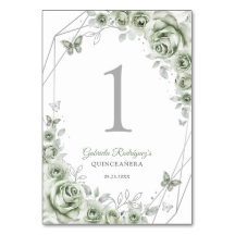Sage Green Silver Floral Quinceanera