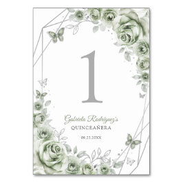 Numeração De Mesa Sage Green Silver Floral Quinceanera