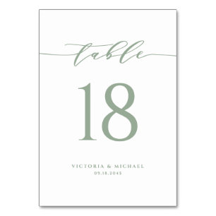 Numeração De Mesa Sage Green - Simples Casamento de Script Minimalis