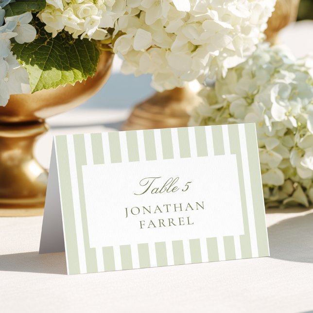 Numeração De Mesa Sage Green Stripes Place Cards (Criador carregado)
