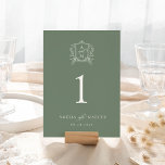 Numeração De Mesa Sage Green Vintage Casamento de Crest<br><div class="desc">Esta bela design faz parte de uma bela coleção! Apresentando um delicado quadro de safra e um texto elegante.</div>